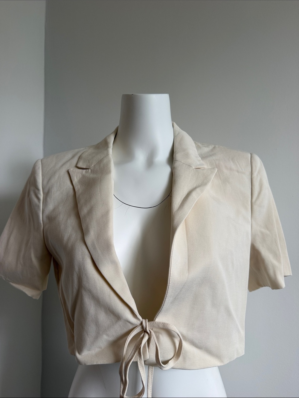 Zara Cream Cropped Tie-Front Blazer Top